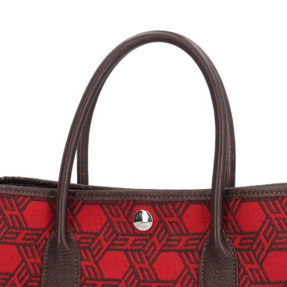 HERMÈS Garden Handbag Toile Seau H Red HERMÈS - Picture 9 of 11